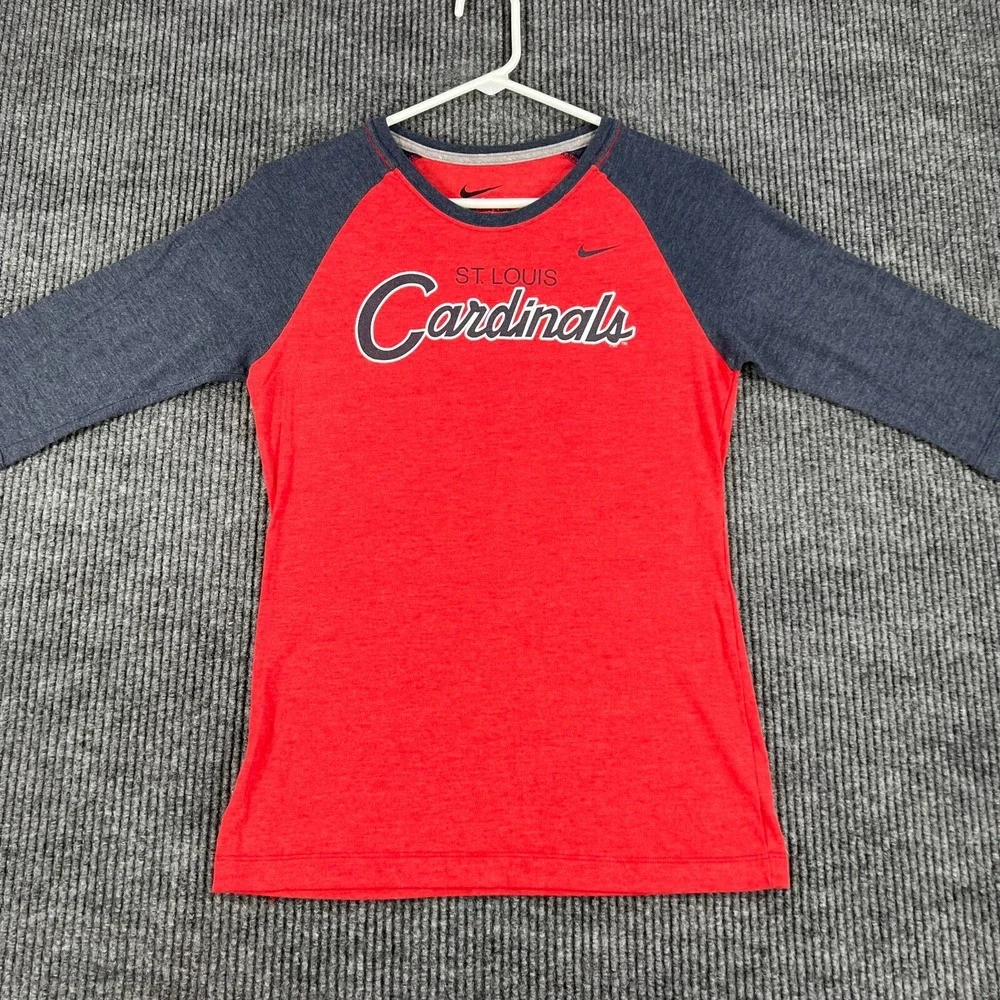 St. Louis Cardinals Shirt Womens Large 3/4 Sleeve Slim Fit Nike Red MLB Baseball